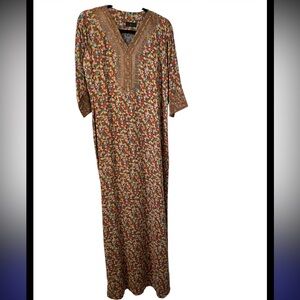 Floral Embroidered Brown Maxi Dress